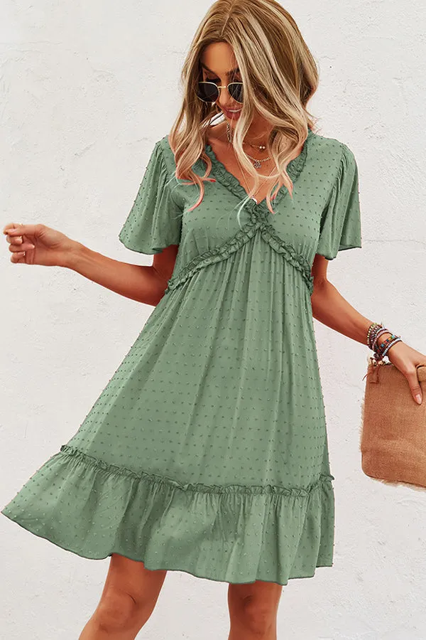 Beachsissi Dresses Women Fashion V Neck High Waist Casual Dress Green