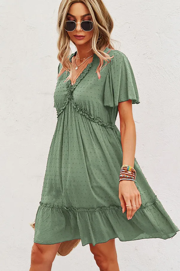 Beachsissi Dresses Women Fashion V Neck High Waist Casual Dress Green