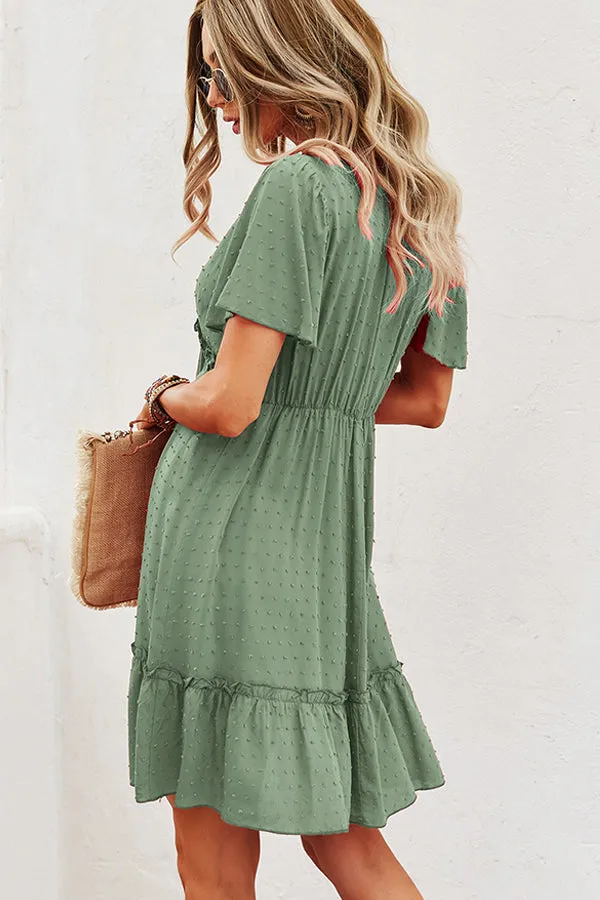 Beachsissi Dresses Women Fashion V Neck High Waist Casual Dress Green
