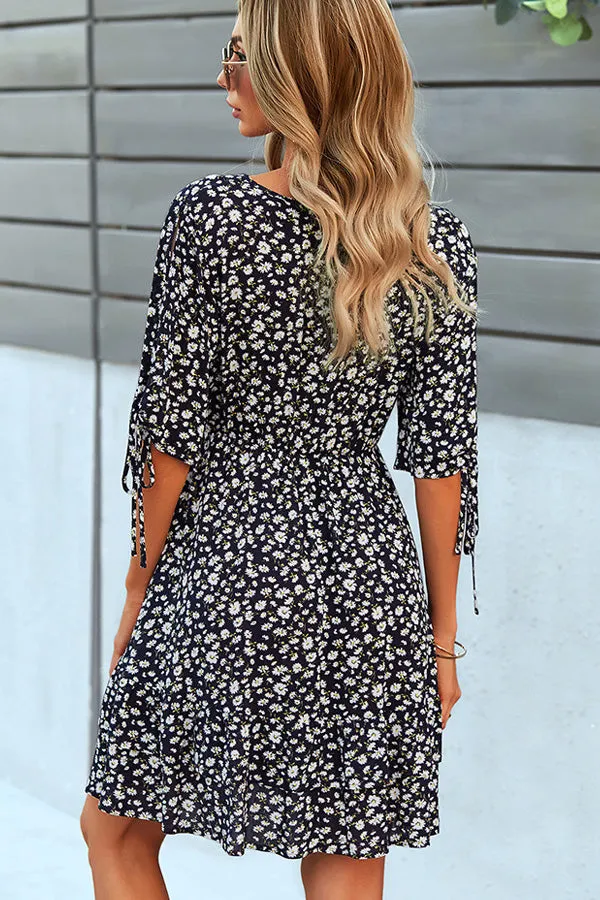 Beachsissi Dresses Women Floral Short Sleeve Casual Alline Dress Black