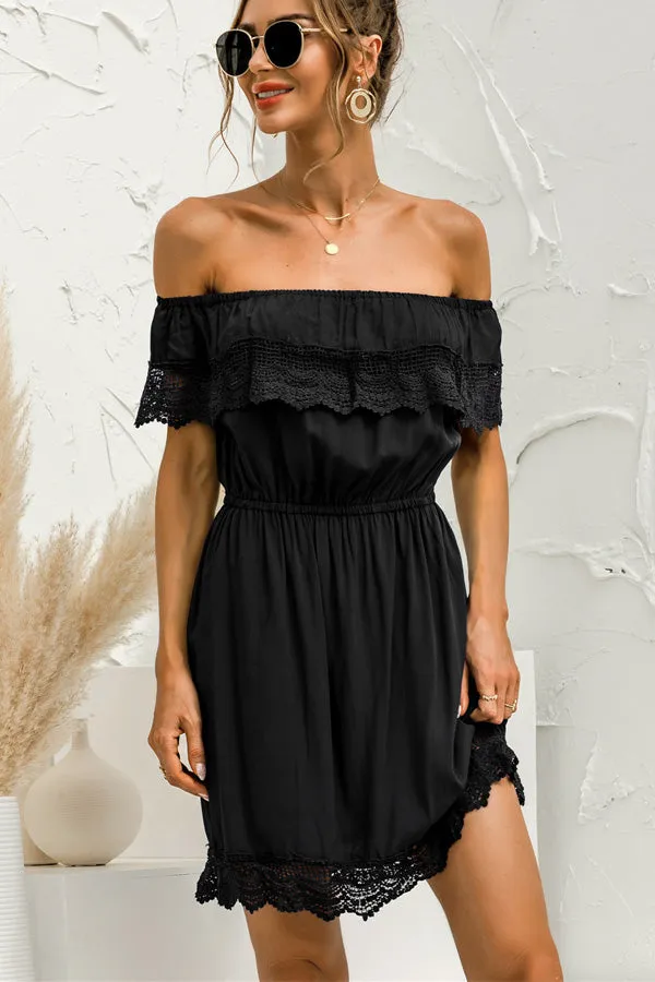 Beachsissi Dresses Women Off The Shoulder Lace Patchwork Ruffle Hem Dress Black Beachsissi Dresses Women Off The Shoulder Lace Patchwork Ruffle Hem Dress Black