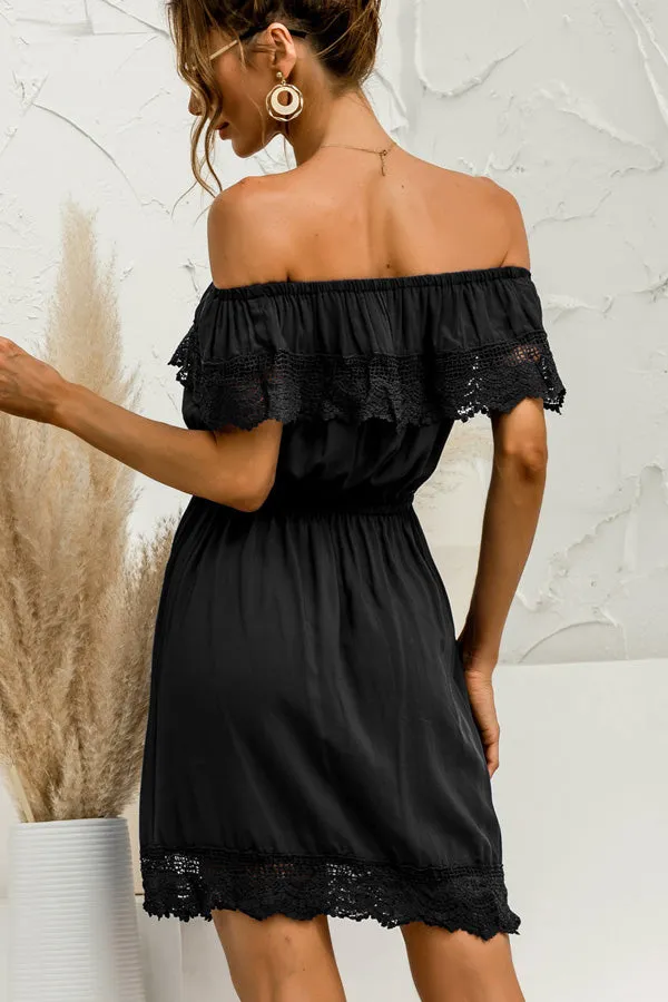 Beachsissi Dresses Women Off The Shoulder Lace Patchwork Ruffle Hem Dress Black Beachsissi Dresses Women Off The Shoulder Lace Patchwork Ruffle Hem Dress Black