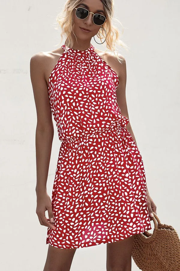 Beachsissi Dresses Women Polka Dot Print Halter Neck Casual Dress Red