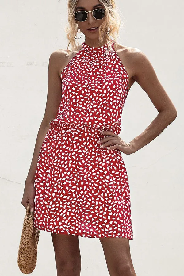 Beachsissi Dresses Women Polka Dot Print Halter Neck Casual Dress Red