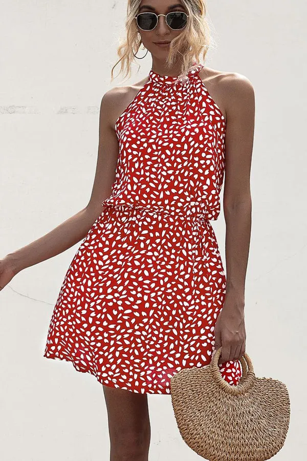 Beachsissi Dresses Women Polka Dot Print Halter Neck Casual Dress Red