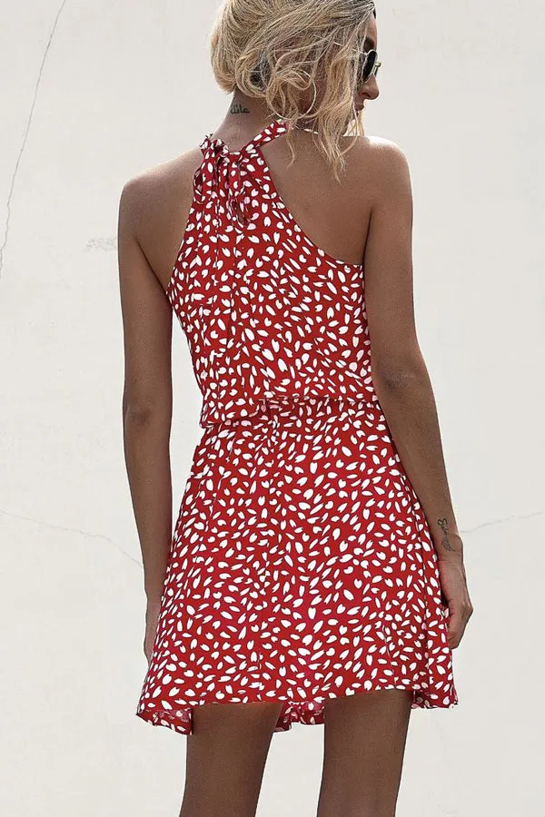 Beachsissi Dresses Women Polka Dot Print Halter Neck Casual Dress Red