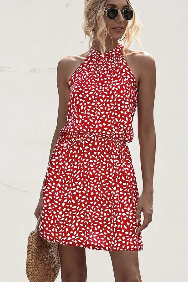 Beachsissi Dresses Women Polka Dot Print Halter Neck Casual Dress Red