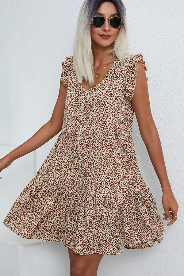 Beachsissi Dresses Women Round Neck Leopard Print Ruffled Casual Dress Leopard Beachsissi Dresses Women Round Neck Leopard Print Ruffled Casual Dress Leopard