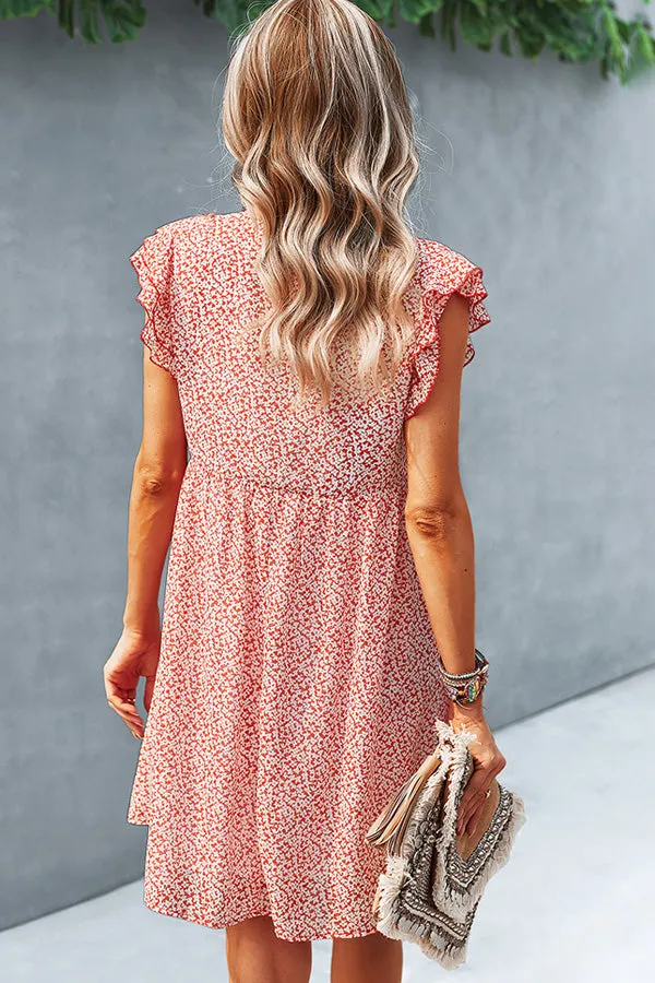 Beachsissi Dresses Women Ruffled Flower Print V Neck Cusual Dress Red