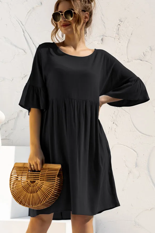 Beachsissi Dresses Women Short Sleeve Solid Color Casual Mini Dress Black