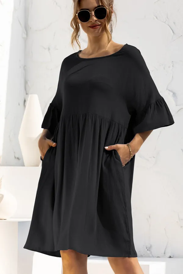 Beachsissi Dresses Women Short Sleeve Solid Color Casual Mini Dress Black