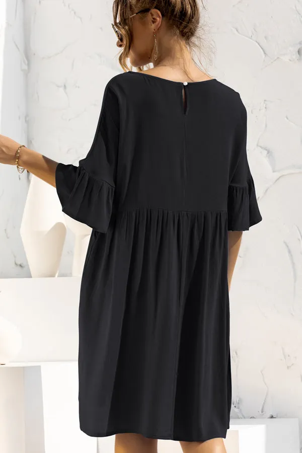 Beachsissi Dresses Women Short Sleeve Solid Color Casual Mini Dress Black