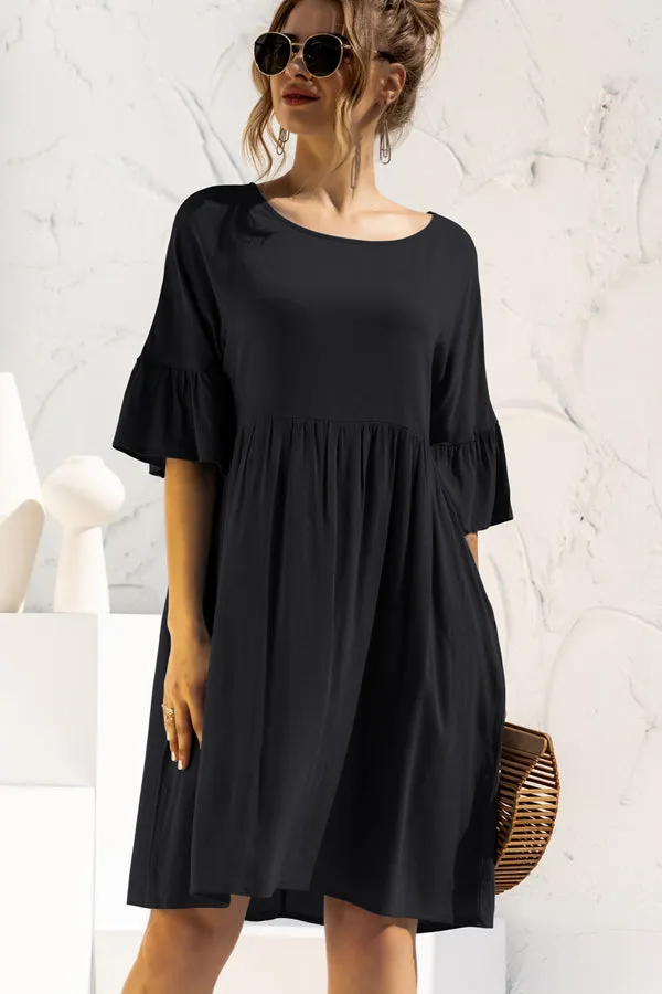 Beachsissi Dresses Women Short Sleeve Solid Color Casual Mini Dress Black