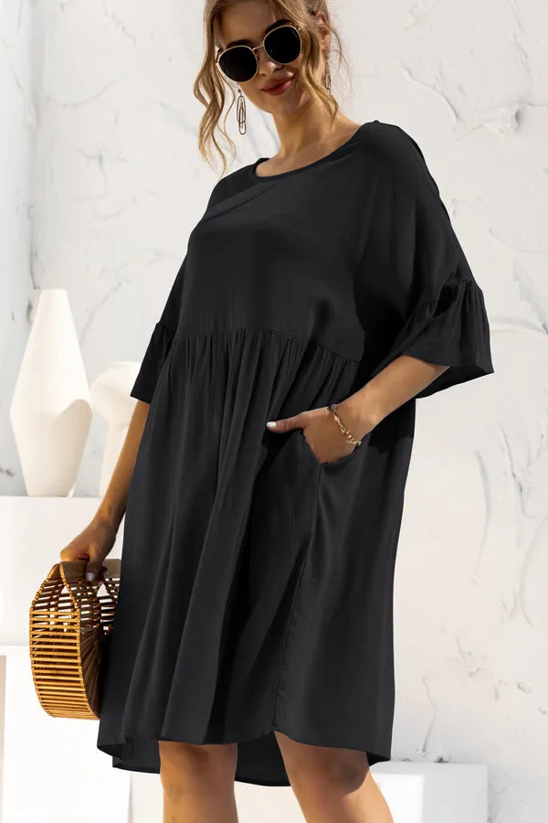 Beachsissi Dresses Women Short Sleeve Solid Color Casual Mini Dress Black