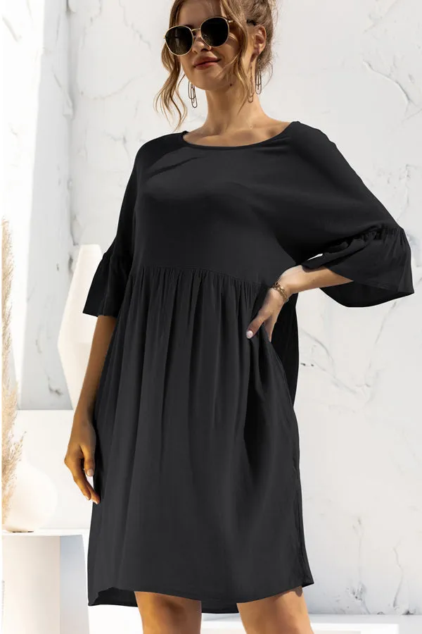 Beachsissi Dresses Women Short Sleeve Solid Color Casual Mini Dress Black