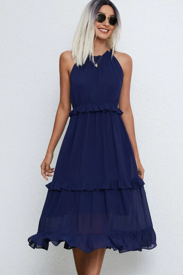 Beachsissi Dresses Women Solid Color Halter Neck Sleeveless Maxi Dress Navy Blue Beachsissi Dresses Women Solid Color Halter Neck Sleeveless Maxi Dress Navy Blue