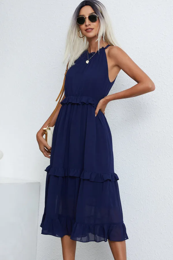 Beachsissi Dresses Women Solid Color Halter Neck Sleeveless Maxi Dress Navy Blue Beachsissi Dresses Women Solid Color Halter Neck Sleeveless Maxi Dress Navy Blue