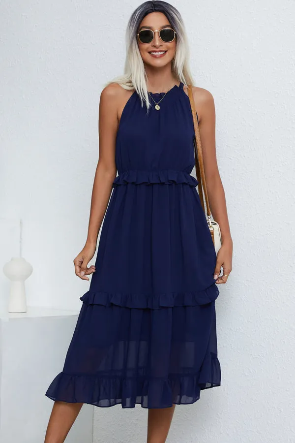 Beachsissi Dresses Women Solid Color Halter Neck Sleeveless Maxi Dress Navy Blue Beachsissi Dresses Women Solid Color Halter Neck Sleeveless Maxi Dress Navy Blue