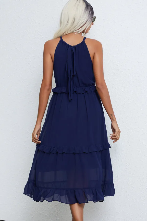 Beachsissi Dresses Women Solid Color Halter Neck Sleeveless Maxi Dress Navy Blue Beachsissi Dresses Women Solid Color Halter Neck Sleeveless Maxi Dress Navy Blue