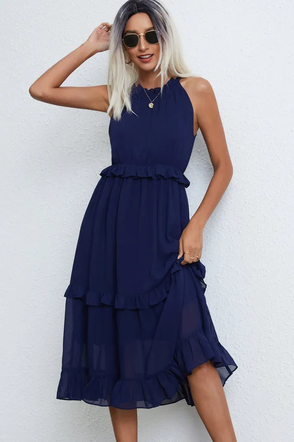 Beachsissi Dresses Women Solid Color Halter Neck Sleeveless Maxi Dress Navy Blue Beachsissi Dresses Women Solid Color Halter Neck Sleeveless Maxi Dress Navy Blue