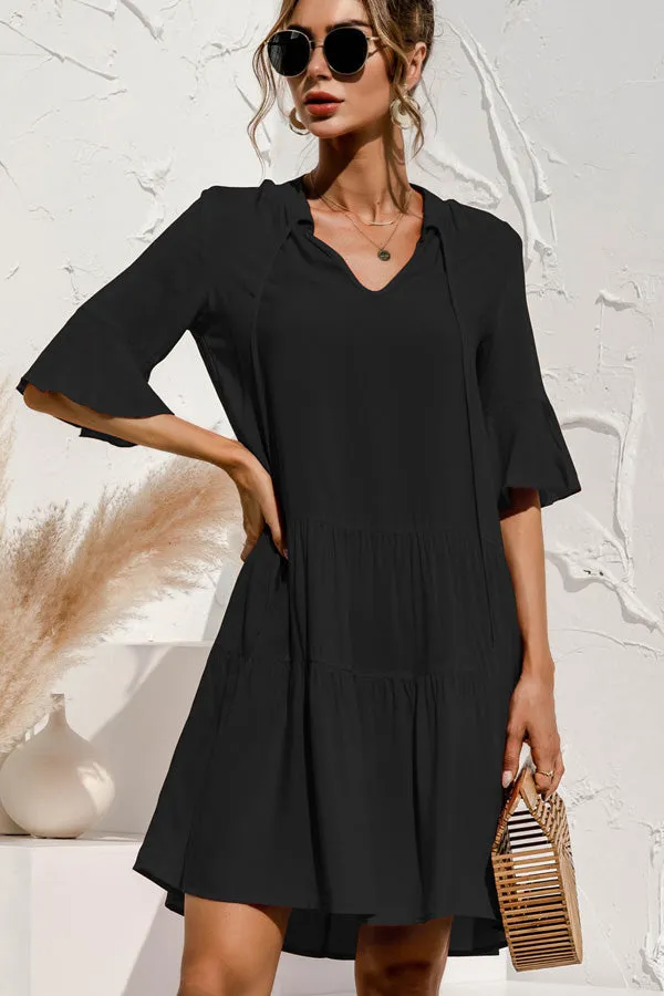 Beachsissi Dresses Women Solid Color High Waisted Flare Sleeve Casual Dress Black Beachsissi Dresses Women Solid Color High Waisted Flare Sleeve Casual Dress Black