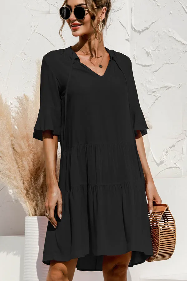 Beachsissi Dresses Women Solid Color High Waisted Flare Sleeve Casual Dress Black Beachsissi Dresses Women Solid Color High Waisted Flare Sleeve Casual Dress Black