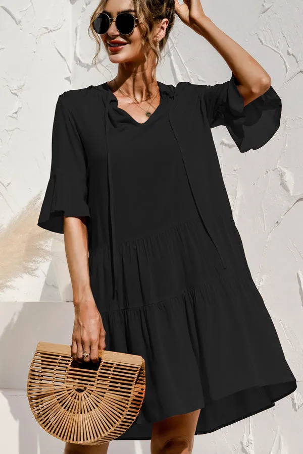 Beachsissi Dresses Women Solid Color High Waisted Flare Sleeve Casual Dress Black Beachsissi Dresses Women Solid Color High Waisted Flare Sleeve Casual Dress Black