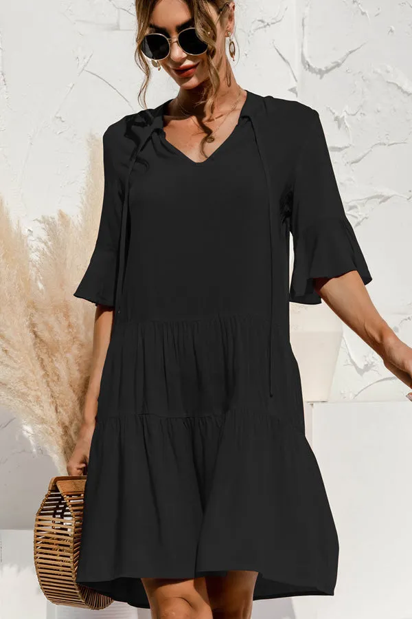 Beachsissi Dresses Women Solid Color High Waisted Flare Sleeve Casual Dress Black Beachsissi Dresses Women Solid Color High Waisted Flare Sleeve Casual Dress Black