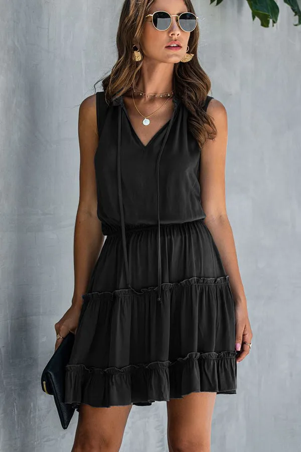 Beachsissi Dresses Women Stringy Selvedge High Waisted Casual Dress Black