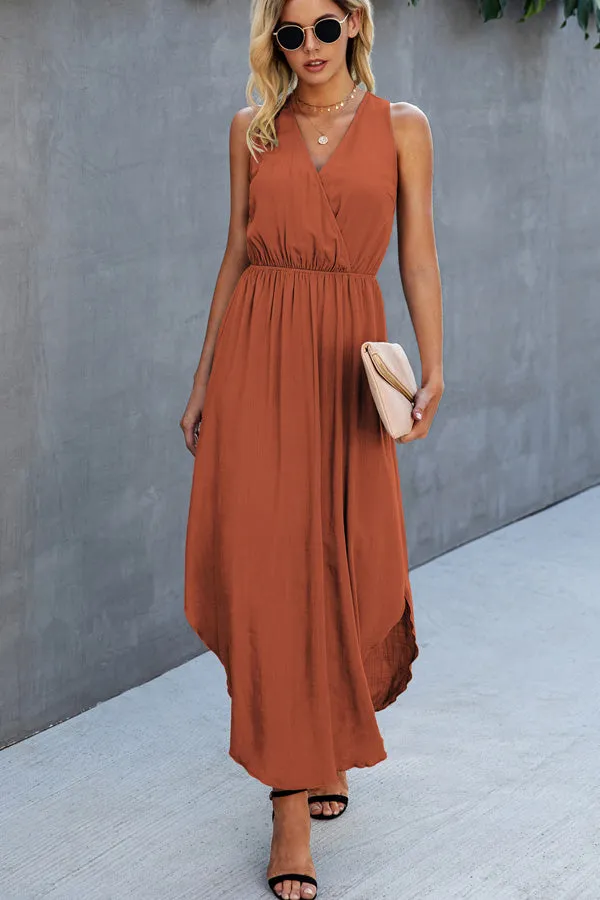Beachsissi Dresses Women V Neck High Waist Sleeveless Maxi Dress Orange