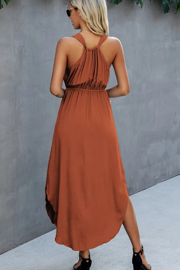 Beachsissi Dresses Women V Neck High Waist Sleeveless Maxi Dress Orange