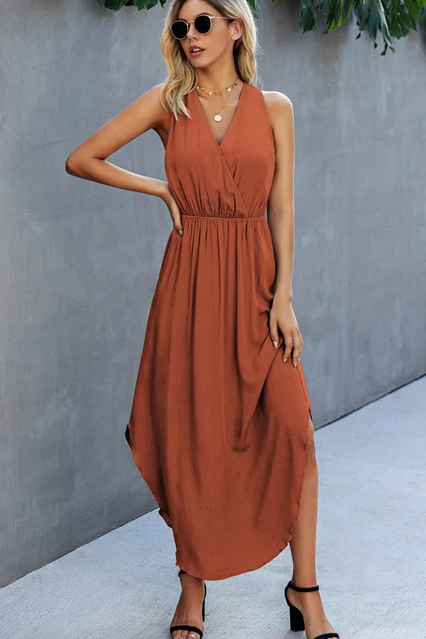 Beachsissi Dresses Women V Neck High Waist Sleeveless Maxi Dress Orange