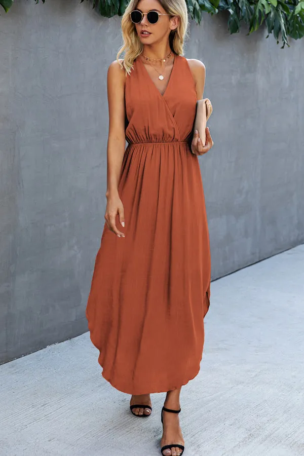 Beachsissi Dresses Women V Neck High Waist Sleeveless Maxi Dress Orange