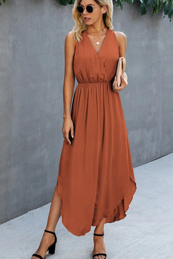 Beachsissi Dresses Women V Neck High Waist Sleeveless Maxi Dress Orange