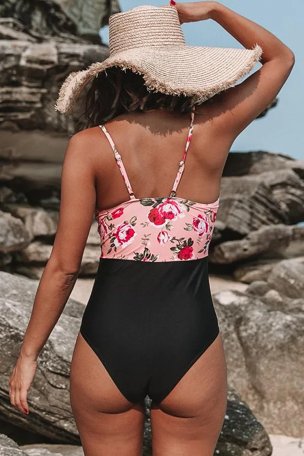 Beachsissi One Piece Women Flower Print Criss Cross Front Sexy One Piece Swimwear Pink Beachsissi One Piece Women Flower Print Criss Cross Front Sexy One Piece Swimwear Pink