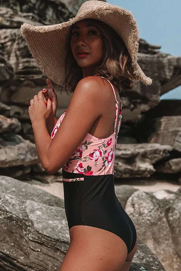 Beachsissi One Piece Women Flower Print Criss Cross Front Sexy One Piece Swimwear Pink Beachsissi One Piece Women Flower Print Criss Cross Front Sexy One Piece Swimwear Pink