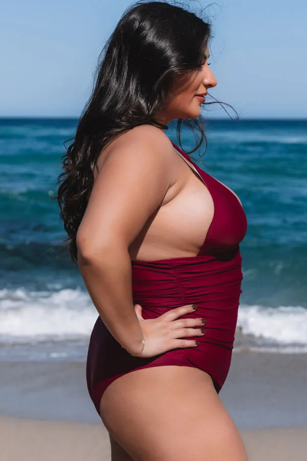 Beachsissi Plus Size Women Plus Size Solid Color Cross Back One Piece Swimwear Purple Red Beachsissi Plus Size Women Plus Size Solid Color Cross Back One Piece Swimwear Purple Red