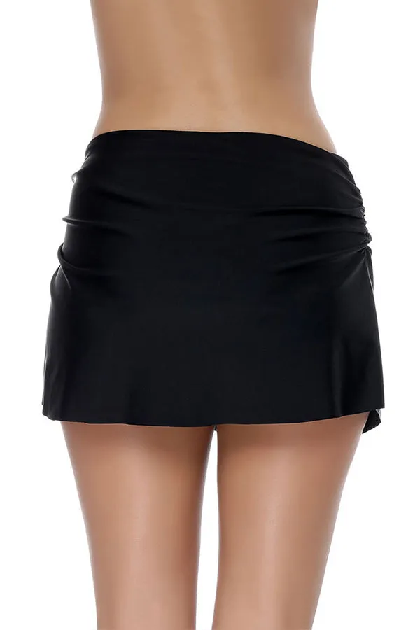Beachsissi Swim Bottom Women Drawstring Side High Waisted Swim Skirt Black