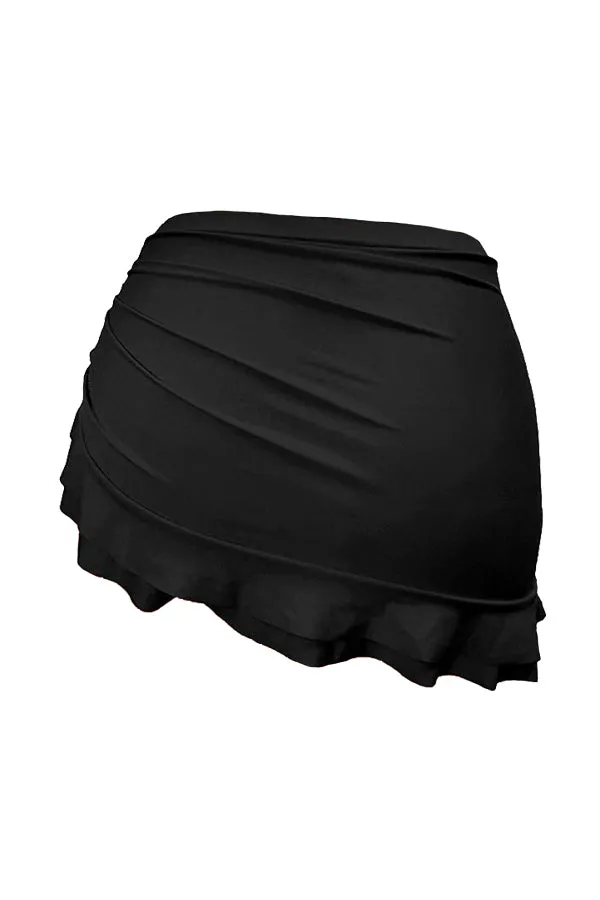Beachsissi Swim Bottom Women Drawstring Side Ruffle Hem Swim Skirt Black