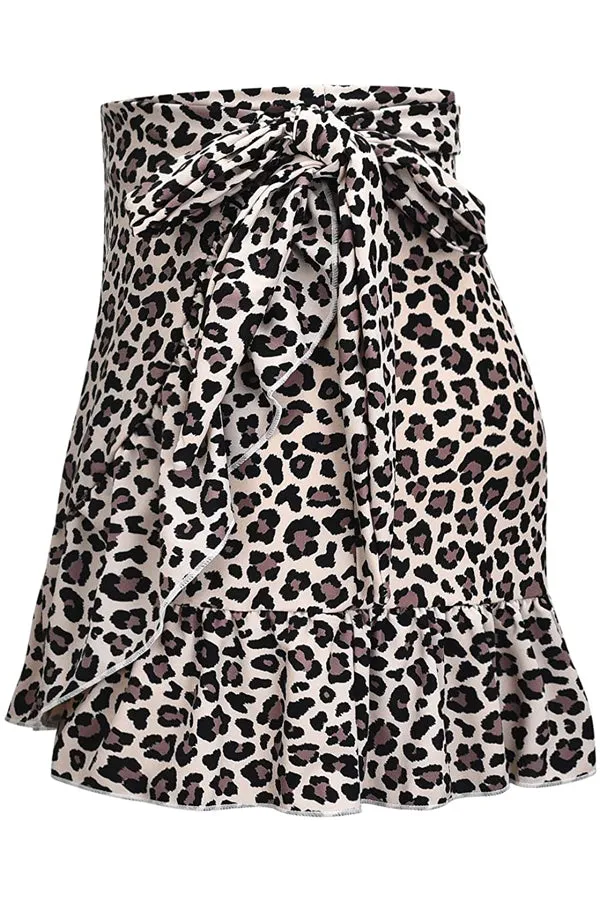 Beachsissi Swim Bottom Women Leopard Print Ruffle Hem Swim Skirt Leopard