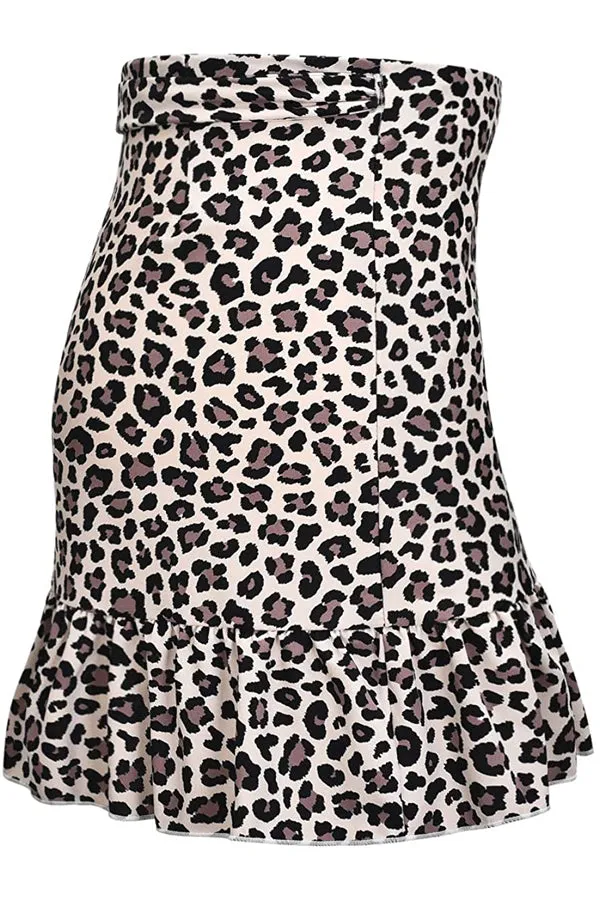 Beachsissi Swim Bottom Women Leopard Print Ruffle Hem Swim Skirt Leopard