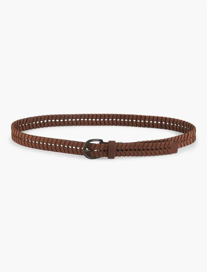Belts Women Lucky Brand Whip Stitch Leather Belt Brown