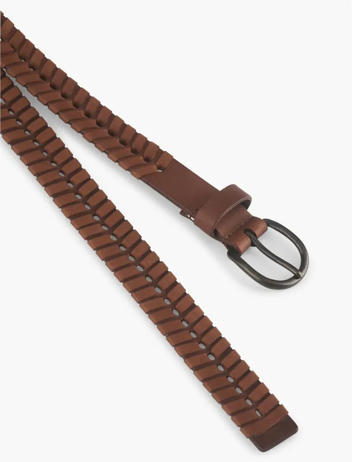 Belts Women Lucky Brand Whip Stitch Leather Belt Brown