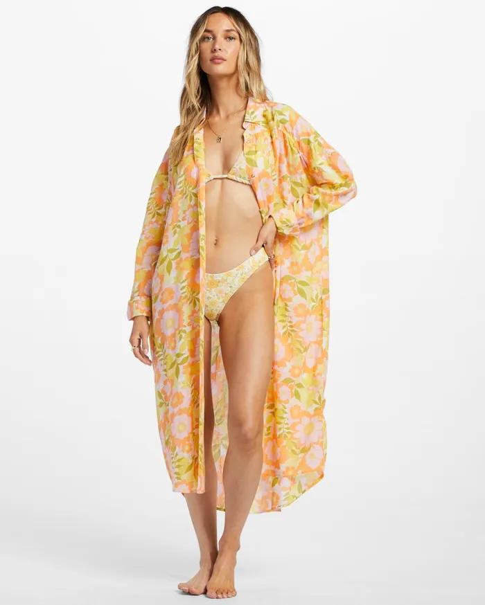 Billabong Beach Cover Ups Women Daylight Dreamin Midi Shirt Swim CoverUp Orange Peel Billabong Beach Cover Ups Women Daylight Dreamin Midi Shirt Swim CoverUp Orange Peel