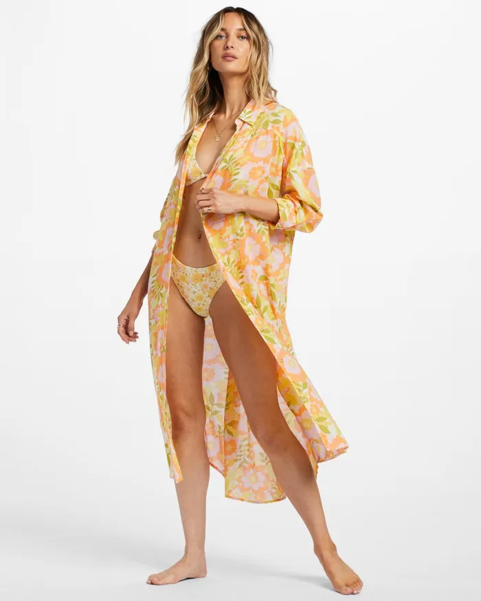 Billabong Beach Cover Ups Women Daylight Dreamin Midi Shirt Swim CoverUp Orange Peel Billabong Beach Cover Ups Women Daylight Dreamin Midi Shirt Swim CoverUp Orange Peel