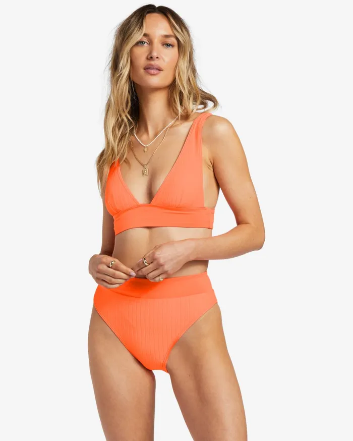 Billabong Bikinis Women Lined Up Remi Plunge Triangle Bikini Top Poppin Peach