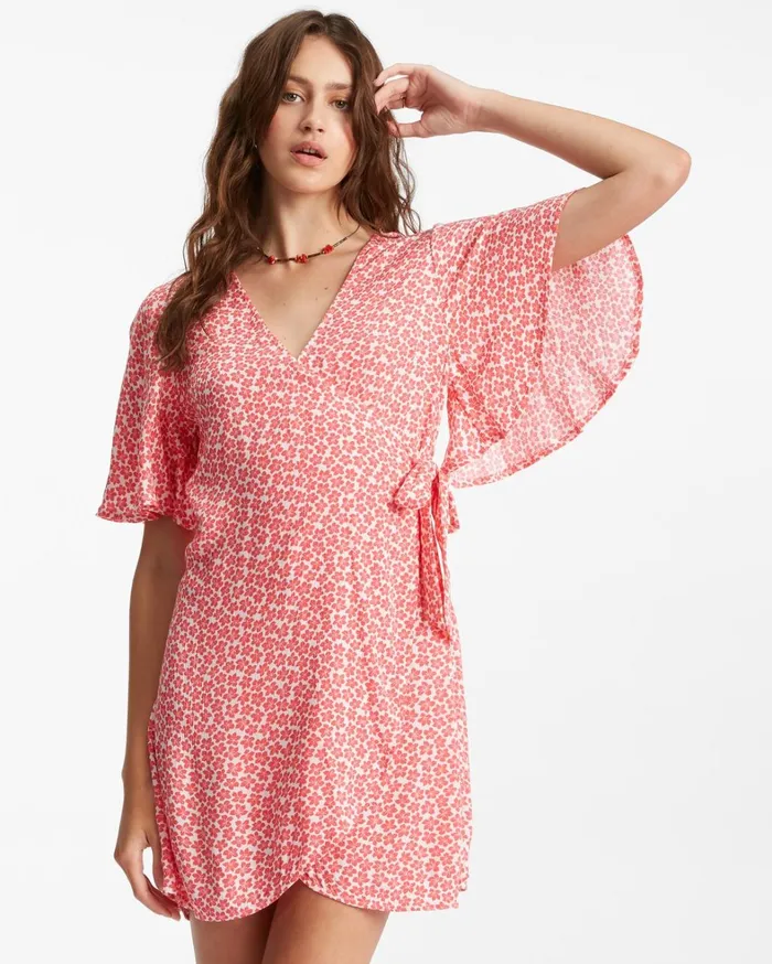 Billabong Dresses Women All For You Mini Wrap Dress Fuego