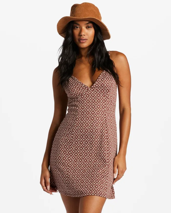 Billabong Dresses Women Diamond Flowers Mini Dress Mocha