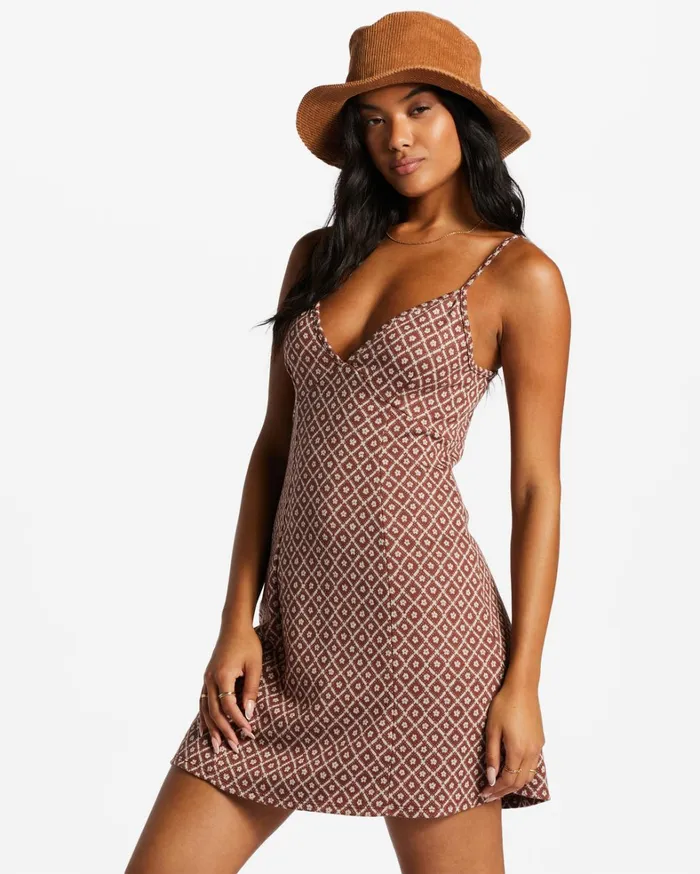 Billabong Dresses Women Diamond Flowers Mini Dress Mocha Billabong Dresses Women Diamond Flowers Mini Dress Mocha
