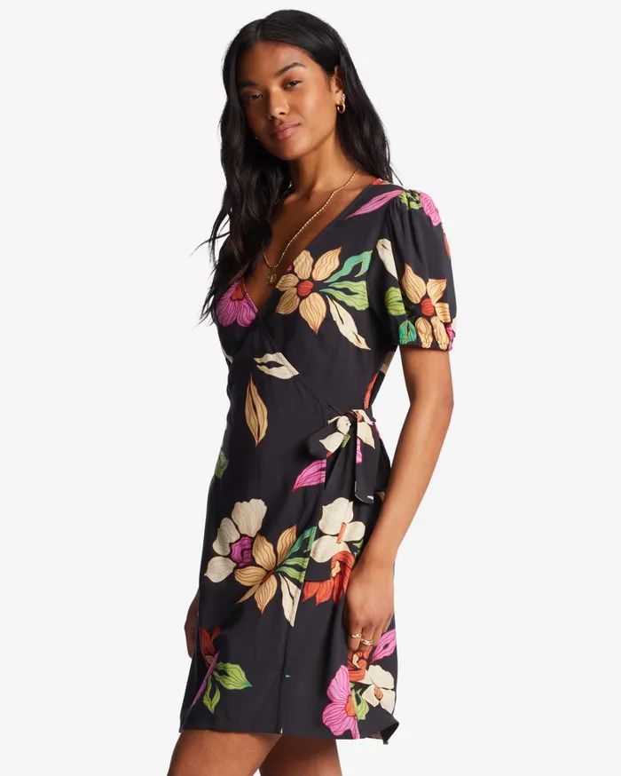 Billabong Dresses Women Hot Tropics Mini Wrap Dress Black Pebble Billabong Dresses Women Hot Tropics Mini Wrap Dress Black Pebble